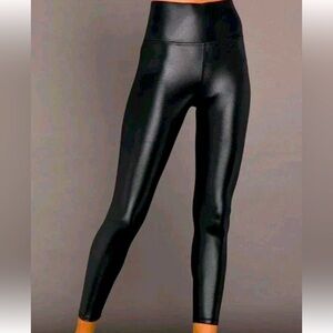 Carbon38 Black Takara Shine High Waisted Leggings Wet Look Large NB320